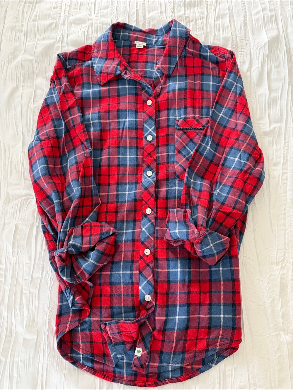 aerie Red and Blue Plaid Button-Down Shirt
